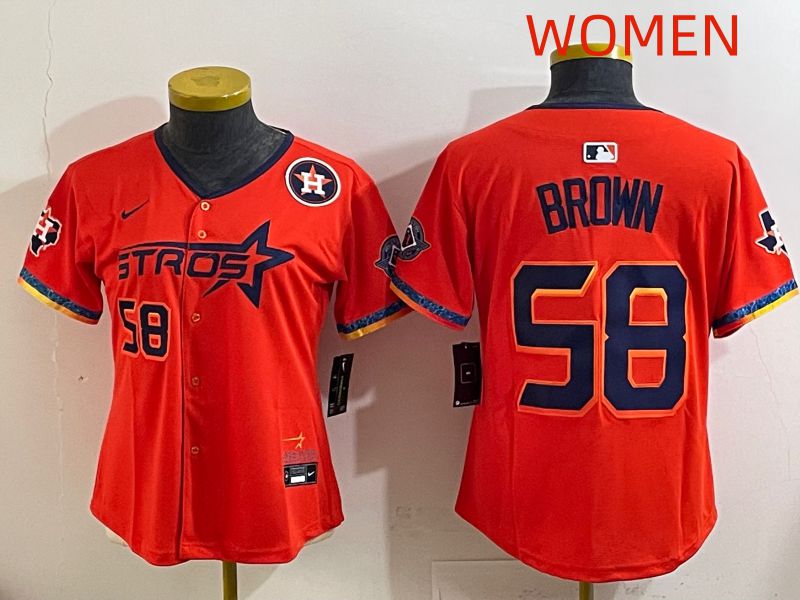 Women Houston Astros #58 Brown Orange Fourth generation Joint Name 2025 Nike MLB Jersey style 5